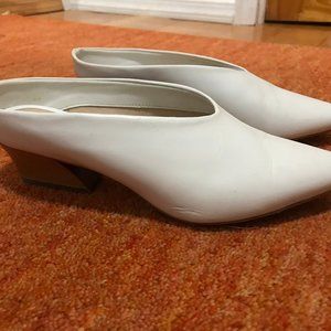 Zara White Leather Mules with architectural heel!